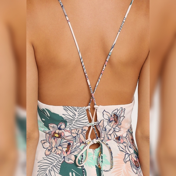 LOVE CULTURE | Peach Tropical Lace Up Jumpsuit - Picture 8 of 10